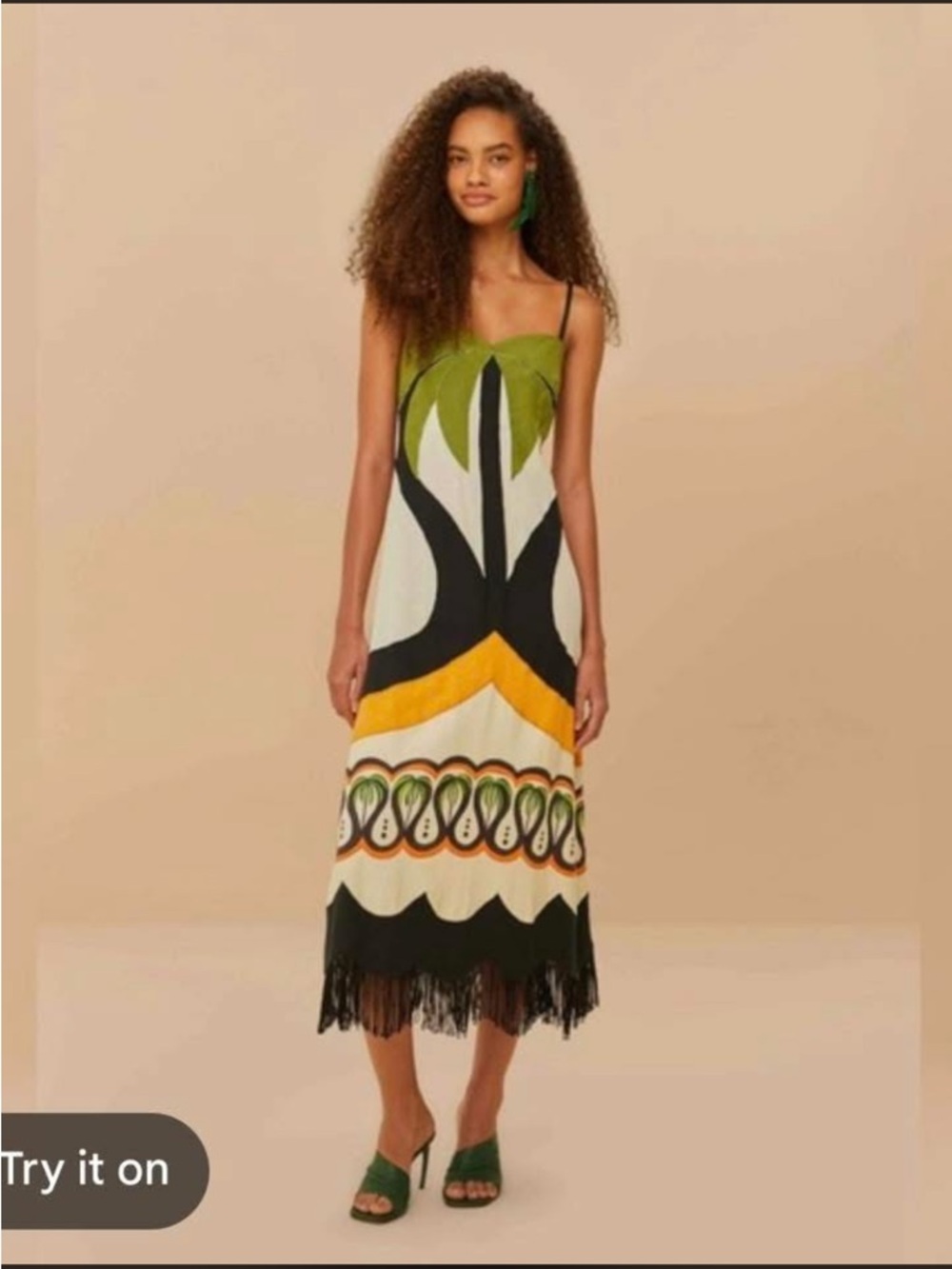FARM Rio Strapless Palm Motif Dress in Lime, Black & Mustard - Picture 3 of 3